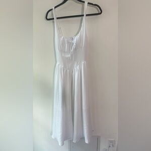 The Workshop, White Smocked Midi Dress, Size S | 0074